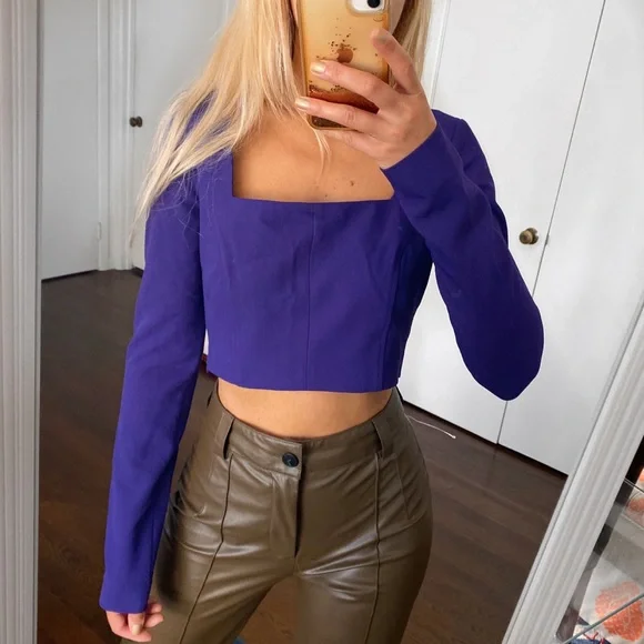 π ZARA PURPLE LONG SLEEVE CROP TOP! - Picture 1 of 10